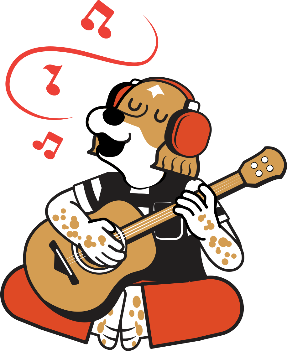 Maskot REMIX bermain gitar